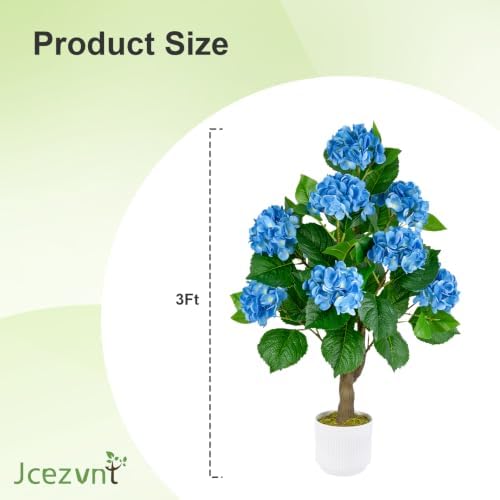 Artificial Hydrangea Tree 2 Pack, 3FT Faux Hydrangea Plant in Pot with Blue Flowers, Greenery Potted Plant for Indoor Outdoor Office Home Porch Decor, Blue - Image 3