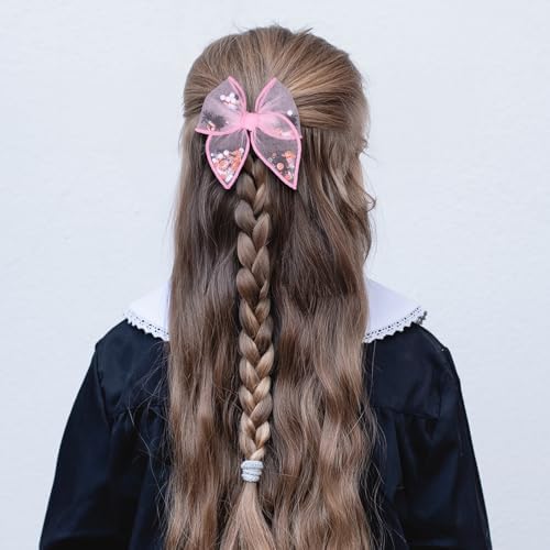 Halloween Bows for Girls Women 4in Pink Ghost Mesh Ribbon Tulle Bow Alligator Clips 2pc Fable Shaker Hair Bow Barrettes Teens Toddler Kids outfit Dress Costume Party Accessory Gift - Image 4