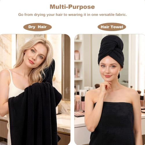 Microfiber Hair Towels, Waffle Hair Towel Set, Super Soft Highly Absorbent, Sturdy Quick Drying Turbans for Long, Thick, Curly Hair (2 Pack, 40" x 20") - Image 3