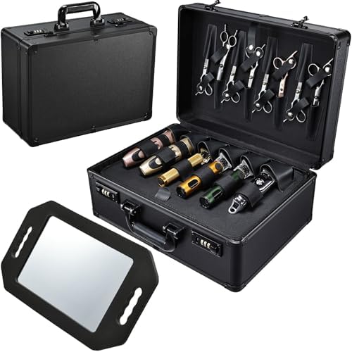 Barber Accessories Case, Profesional Barbers Briefcase Tool Case, Barber Cases for Clippers and Supplies, Hair Scissors Clippers Trimmer Organizer, Barbers Suitcase with Code Lock (Matte Black) by Yueieoun