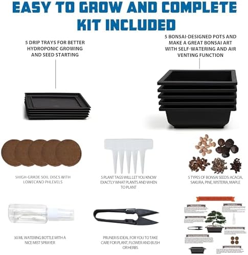 Bonsai Starter Kit, 5 Seeds Growing into Acacia, Wisteria, Sakura, Red Maple and Black Pine, Including Complete Gardening Tools with A Gift Box for Men Women Beginners - Image 2
