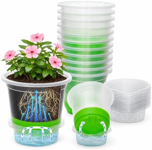 MIXC Self Watering Nursery Plant Pots with Silicone Base, 4-Inch, 12-Pack by MIXC