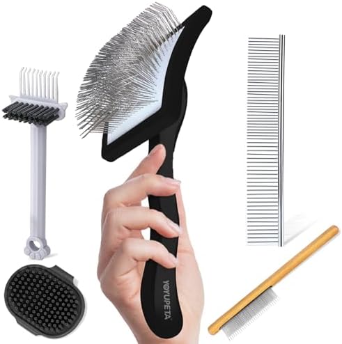 5-Piece Dog Slicker Brush Grooming Kit, Comfort Grip Classic Black by YOYUPETA