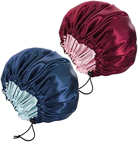 Pengxiaomei 2 Pack Bonnet for Sleeping, Double Layer Satin Hair Bonnet by Pengxiaomei