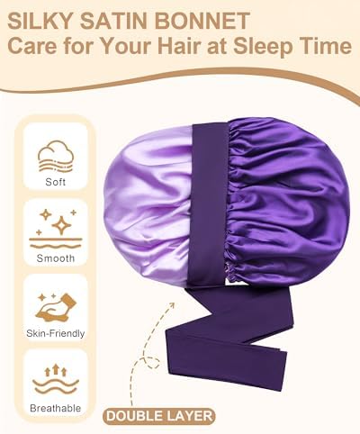 AWAYTR Double Layer Satin Bonnet for Women, Reversible Sleep Hair Wrap - Image 4