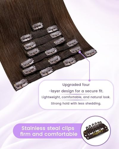 LaaVoo Clip In Hair Extensions, Thick Double Weft, 18 Inch - Image 3