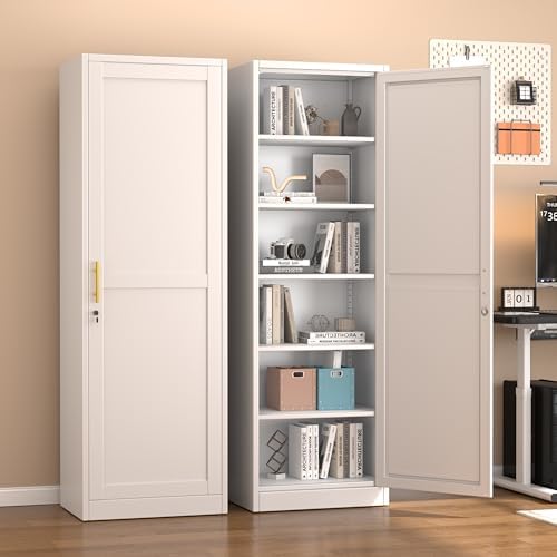 Ckzbx Metal Locker Tall Narrow Storage Cabinet, 67" H Locking Tool File Cabinets Snack Locker Organizer for School Classroom,Bedroom,Gym Home Office,Entryway and Hallway (20" W 1Door White) - Image 7