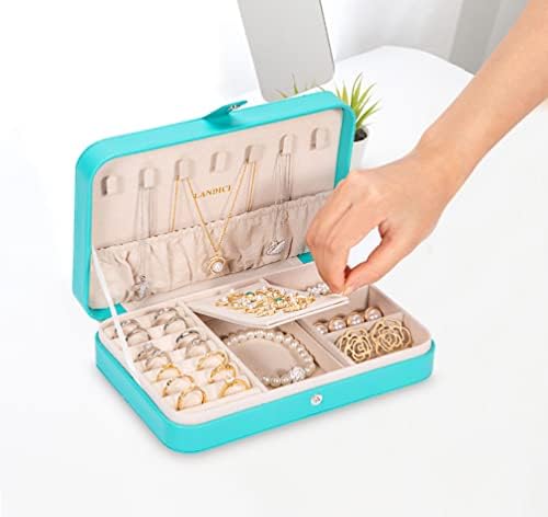 LANDICI Small Jewelry Box for Women Girls, PU Leather Travel Jewelry Organizer Case, Portable Jewellery Storage Holder Display for Ring Earrings Necklace Bracelet Bangle Watch Men Kids Gift, Lake Blue - Image 6