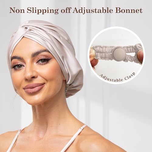 Champagne Adjustable Silk Bonnet Satin Curly Hair Wrap for Sleeping Women - Image 2