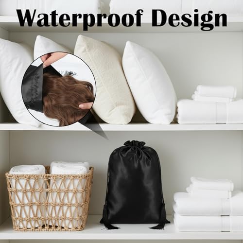 4Pcs Wig Storage Bags,Satin Bags with Drawstring Tassel Silk Wig Bag Hair Bag Storage for Multiple Wigs,Bundles,Hair Extensions(Black) - Image 3