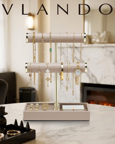 VLANDO Jewelry Organizer, 2 Tier Jewelry Bracelet Necklace Holder with Tray - Image 6