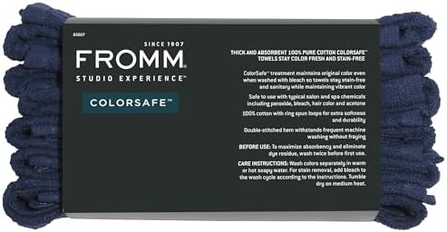 Fromm ColorSafe 100% Cotton Bleach Proof Salon Hair Towels for Hairstylists, Barbers, Spa, Gym in Navy, 16" by 29", 6 Count Absorbent Stain Resistant Towels for Drying Curly, Long, Wavy Hair - Image 6