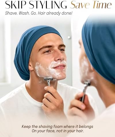 OLESILK 100% Mulberry Silk Bonnet for Sleeping, Mens Bonnet for Curly Hair, 100% Real Silk for Frizzy Hair, Royalblue - Image 4