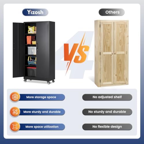 Yizosh Wheeled Metal Garage Storage Cabinet,Lockable Files Storage Cabinet - Image 6