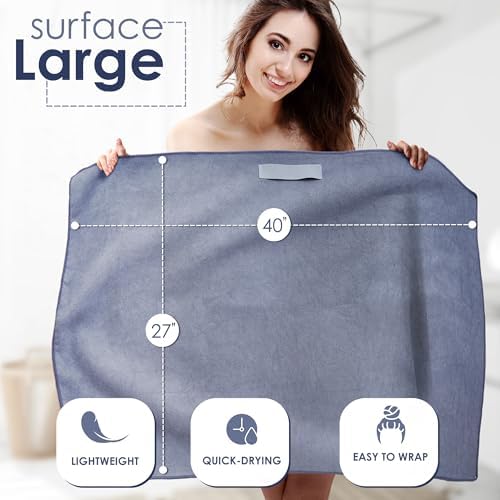 SimpleField Large Microfiber Hair Towel Wrap (27x40 Inches) for Women, Anti-Frizz Flat Rectangle Drying Towel with Full Hair Coverage Design, Elastic Band for Long, Curly and Thick Hair (Grey) - Image 2