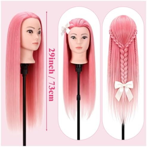 29'' Mannequin Head with Hair,Colorful Hair Mannequin Doll Head Pink Ombre - Image 7