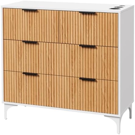 OmySalon Salon Station, Barber Station with 4 Drawers & 3 Hair Dryer Holders, Modern Retro Style Free Standing Cabinet, Storage Styling Stations for Barbershop Beauty SPA, White by OmySalon