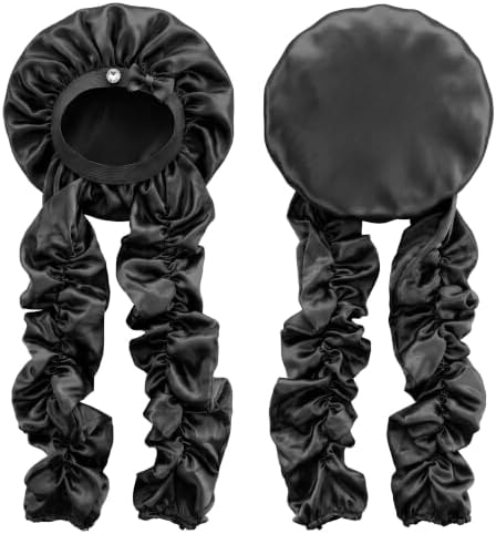 Heatless Curl Sleep Bonnet, Night Cap with Long Ribbons for Braids (Black) - Image 7