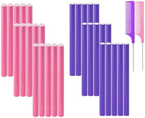 Flexible Curling Rods Hair Rollers Curlers, 30Pcs 9.45"x 0.55"No Heat Hair Rods Rollers Foam Curlers, Curl Rods Long Flexible Heatless Bendy Foam Hair Curls for Long Short Hair (Purple, Pink) by Beyoslf