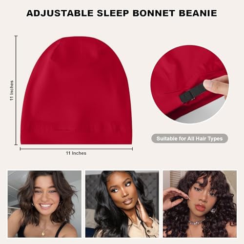 ZHENSILK 4Pcs Silk Satin Bonnets for Women Men, Adjustable Hair Wrap Slouchy Beanie Hat for Curly Hair - Image 5