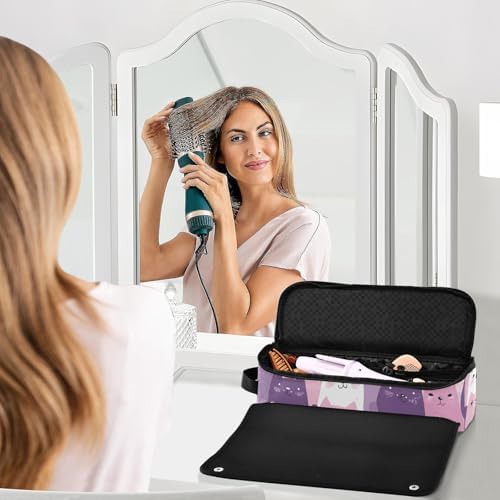 Hair Tools Travel Bag with Heat Resistant Mat Detachable 2-in-1 Curling Iron Travel Case Hot Tools Organizer for Straightener Flat Iron Pink and Purple Cats - Image 6