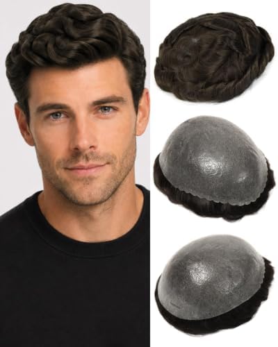 0.10mm Thin Skin Men Toupee Human Hair, #4 Light Brown by TOPUNIQUE