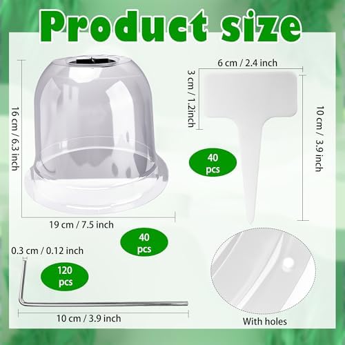 200 Pcs Small Humidity Plant Domes Garden Cloche Includes 40 Pcs Reusable Transparent Plant Protection Covers 120 Pcs U Shaped Stakes 40 Pcs Blank Labels for Seed Starter Pots Indoor Outdoor Gardening - Image 2