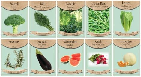 Vegetable & Herb Seed Set - 10 Varieties of Non-GMO Heirloom Premium Seeds for Planting - Watermelon, Broccoli, Rosemary, and More! by FreedomFarms