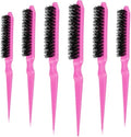 Yaomiao 6 Pcs Teasing Brush Set, 3 Row Nylon Rat Tail Combs for Fine Hair, Back Combing, Root Lifting, Scalp Massage, Hair Brushes for Women Salon Home Use(Pink) by Yaomiao