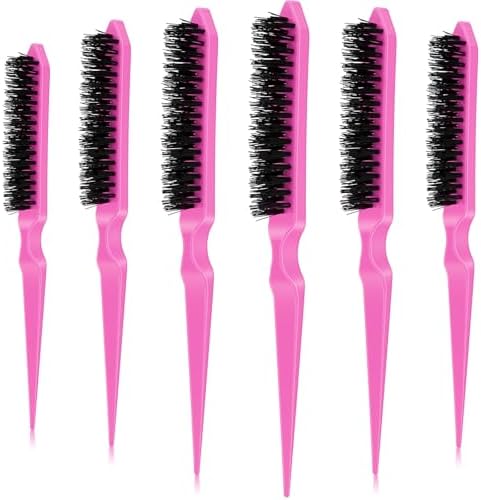 Yaomiao 6 Pcs Teasing Brush Set, 3 Row Nylon Rat Tail Combs for Fine Hair, Back Combing, Root Lifting, Scalp Massage, Hair Brushes for Women Salon Home Use(Pink) by Yaomiao