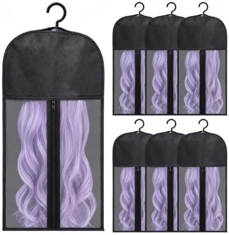 6-Pack Hair Extension Holder - Wig Storage Bags with Hanger for Multiple Wigs, Dust-proof, Ideal for Hair Extensions & Accessories by Hadwoer