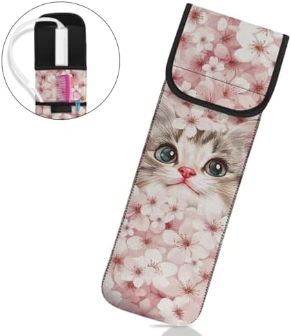 Flat Iron Travel Case Portable Curling Iron Case Heat Resistant Travel Bag Hair Straightener Curler Storage Bag Hair Accessories Organizer Cat Cherry Blossom - Image 7