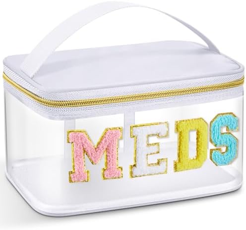 Geetery Meds Travel Bag White, Meds Chenille Letter Clear by Geetery
