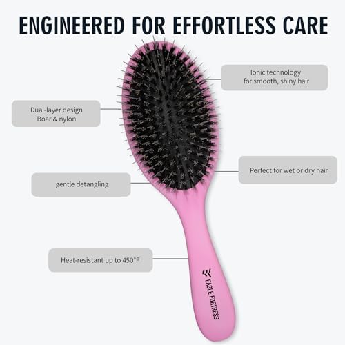 EAGLE FORTRESS Boar Bristle Hair Brush for Fine Hair & Extensions, Purple - Image 3