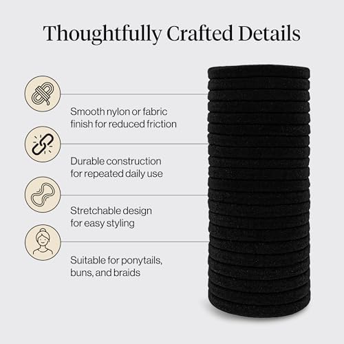 Kitsch Elastic Hair Ties No Damage | Stretchable Hair Bands - Black, 20pcs - Image 4