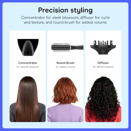 Conair Hair Dryer with Diffuser, Concentrator & Round Brush, Burgundy - Image 3
