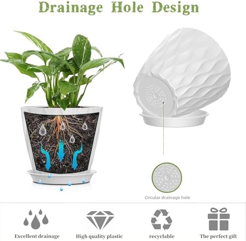 5 Inch Planter Pots, 6 Pack Indoor Planters, Small Flower Pots with Drainage Holes and Tray for Succulents, Orchids, Herbs and Other Indoor Plants (White, 5inch) - Image 4