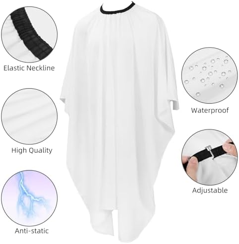 Professional Hair Cutting Cape with Neck Duster Brush, Large Size Salon Barber Cape for Men, Women and Kids(White) - Image 3