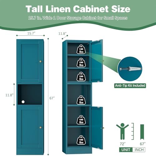 Bevivog Metal Kitchen Pantry Cabinet for Small Space, 67" Tall Storage Cabinets with 2 Doors and Adjustable Shelves, Freestanding Narrow Bathroom Cabinet, 15.7" W Slim Pantry - Image 3