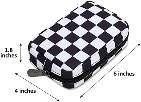 E-Tree Cute Small Makeup Bag, Cosmetic Toiletry Skin Care Make up Little Items Pouch for Purse,Zipper Mini Tech Charger Cable Electronic Organizer Case,Travel Accessories for Women Men Teen,Checkered - Image 3