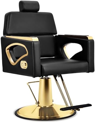 Black Salon Chair for Hair Stylist, Reclining Barber Chair for Barbershop by Tythical