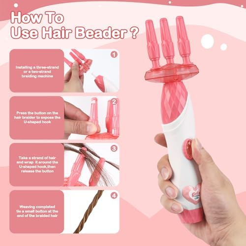 kidzkube Hair Braiding Machine – DIY Hair Salon Toys for Girls with Braider, Beads & Accessories, Kids Hair Styling Tool Toy Set for Girls 3 4 5-12 Years Old - Image 4