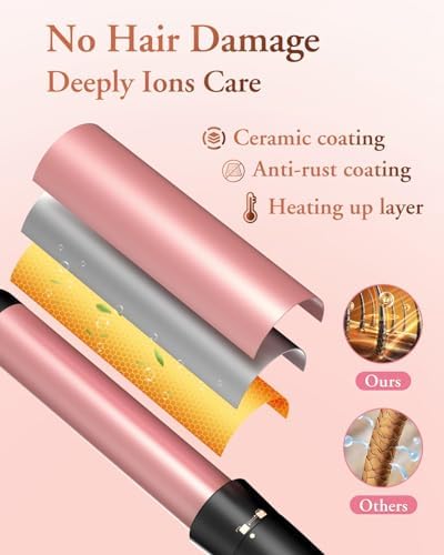5 in 1 Wand Curling Iron-Kinked Curling Wand Set with Flat Iron Hair Straightener, 3 Barrels Hair Crimper, 3 Ceramic Curling Irons (0.35"-1.25"), 2 Temps Fast Heat Hair Waver Curler, Rose Gold - Image 4