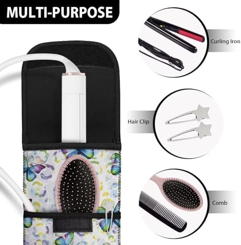 ZOUTAIRONG Hair Dryer and Curling Iron Travel Case for Travel Gym Curling Iron Holder Neoprene Curling Iron Bag Heat Resistant Flat Iron Case Curling Iron Holder Hot Tools Travel Bag Butterfly Pattern - Image 6