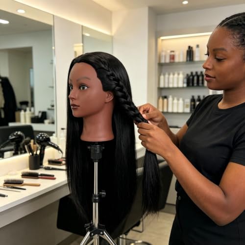 Black Mannequin Head for Braiding, Practice Hair Mannequin Head - Image 6