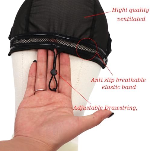 Wig Cap with Drawstring & Wig Grip Band for Lace Front Wigs, Non Slip Breathable Semi Spliced Cap, Secure Fit for All Wig Types, Comfortable for Daily Wear (5x5) - Image 5
