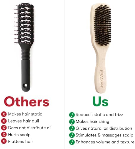FRAMAR Slick Back Hair Brush Boar Bristles, Slick Back Brush – Beechwood - Image 2