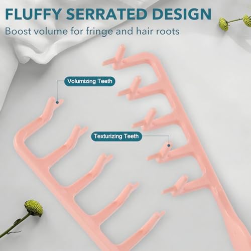 Texture Comb,Volumizing Fluffy Texture Styling Comb,Men’s Voluminous Wide-Toothed Hair Comb,Wide-Tooth Texturizing Styling Tool for Volume & Fringe Parting,Textured Grip Tool for Men (Pink) - Image 3