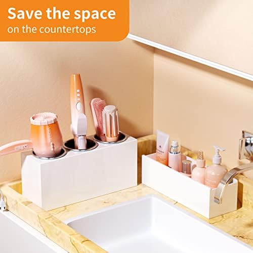 NIUBEE Acrylic Hair Tool Organizer,Hair Blow Dryer Holder with 3 Cups,White - Image 4