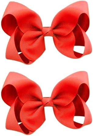 2 PCS 6inchs Hair Bows for Girls Grosgrain Ribbon Hair Bow Alligator Clips Hair Accessories for Baby Girls Toddlers(Red) by JUCCPUL